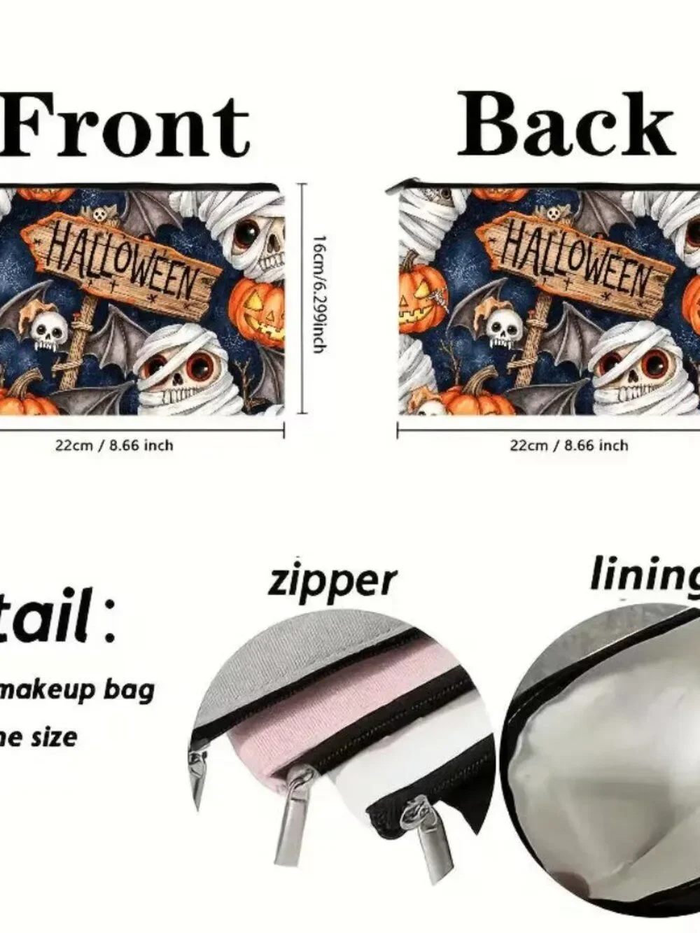 Halloween Gothic Halloween Sign w Creature Makeup Bag Double-Sided 6.3